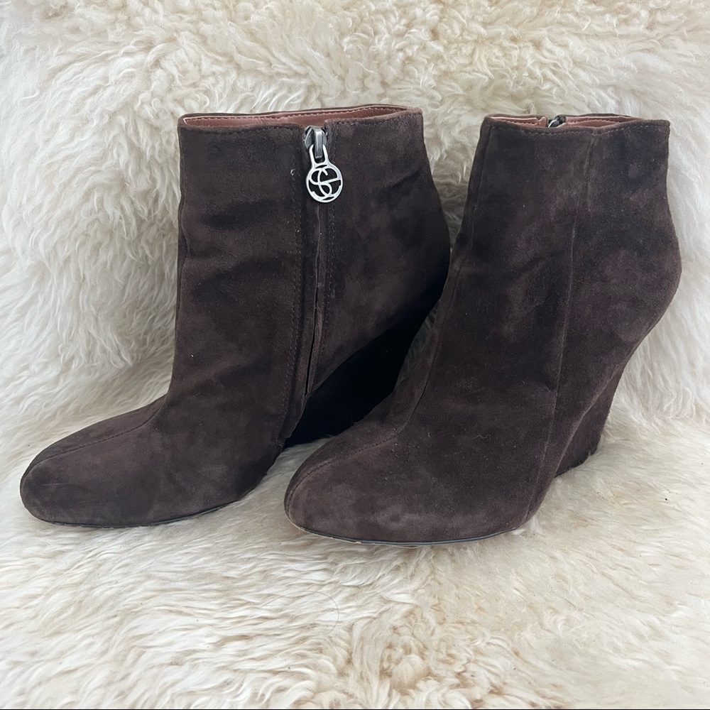 Sam Edelman Brown Suede Wedge Heel Booties - Size 8.5